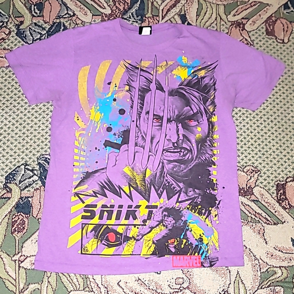 Marvel Wolverine Logan graphic tee shirt purple red eyes  y2k Mad Engine I9